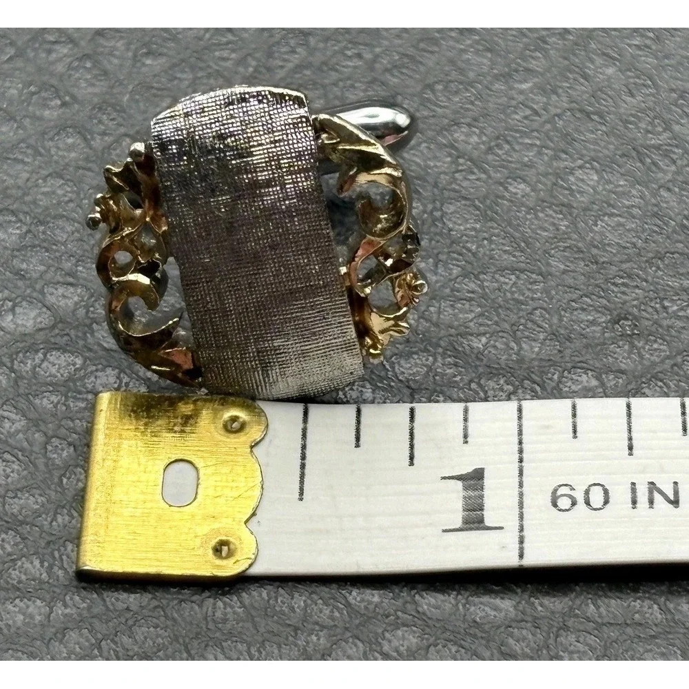 Vintage Swank Silver Tone & Gold Tone Ornate Cufflinks Decorative Scroll Design